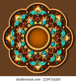 Vector abstract decorative ethnic ornamental illustration. Colorful round background