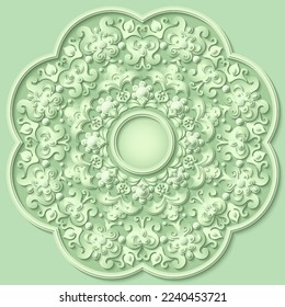 Vector abstract decorative ethnic ornamental illustration. Monochrome round background