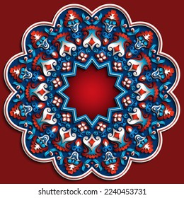 Vector abstract decorative ethnic ornamental illustration. Colorful round background