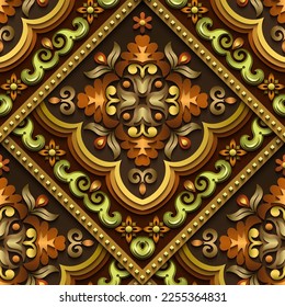 Vector abstract decorative ethnic ornamental seamless pattern. Colorful gradient tile background
