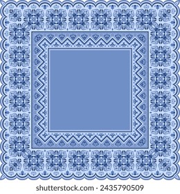 Vector abstract decorative ethnic ornamental border illustration. Monochrome carpet frame