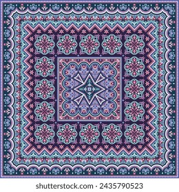 Ilustración ornamental étnica decorativa abstracta del vector. Alfombra cuadrada colorida