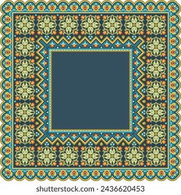Vector abstract decorative ethnic ornamental border illustration. Colorful carpet frame