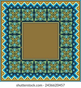 Vector abstract decorative ethnic ornamental border illustration. Colorful carpet frame