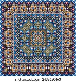 Vektor-abstrakte dekorative ethnische ornamentale Illustration. Bunte quadratische Teppiche
