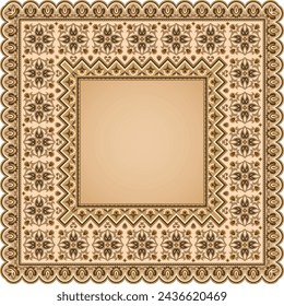 Vector abstract decorative ethnic ornamental border illustration. Monochrome carpet frame