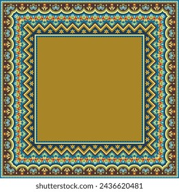 Vector abstract decorative ethnic ornamental border illustration. Colorful carpet frame