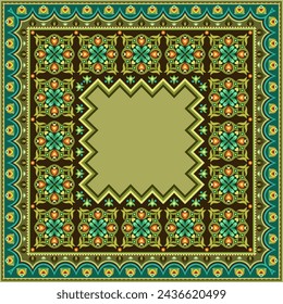 Vector abstracto decorativo étnico ornamental borde ilustración. Colorido marco de alfombra