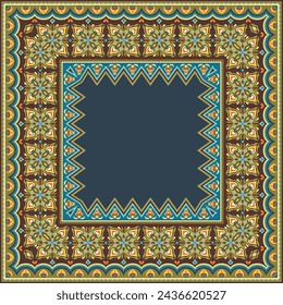 Vector abstract decorative ethnic ornamental border illustration. Colorful carpet frame