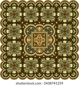 Vector abstract decorative ethnic ornamental illustration. Colorful square carpet background