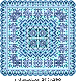Vector abstract decorative ethnic ornamental illustration. Monochrome square carpet