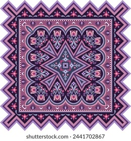 Ilustración ornamental étnica decorativa abstracta del vector. Alfombra cuadrada colorida