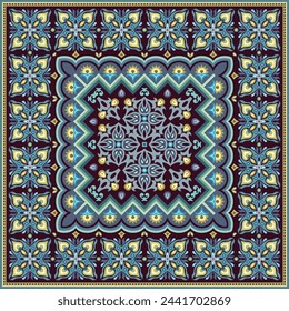 Vector abstract decorative ethnic ornamental illustration. Colorful square carpet