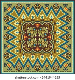 Vector abstract decorative ethnic ornamental illustration. Colorful square carpet
