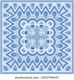 Vector abstract decorative ethnic ornamental illustration. Monochrome square carpet
