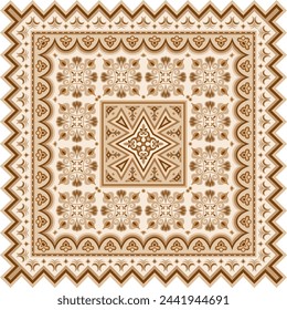 Vector abstract decorative ethnic ornamental illustration. Monochrome square carpet