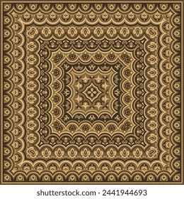 Vector abstract decorative ethnic ornamental illustration. Monochrome square carpet