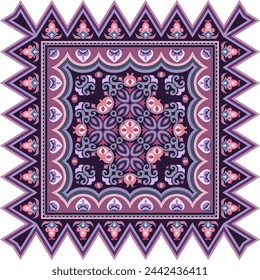 Vector abstract decorative ethnic ornamental illustration. Colorful square carpet