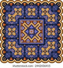Vector abstract decorative ethnic ornamental illustration. Colorful square carpet