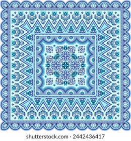 Vector abstract decorative ethnic ornamental illustration. Colorful square carpet