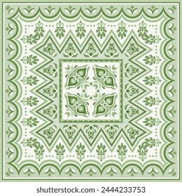 Ilustración ornamental étnica decorativa abstracta del Vector. Alfombra cuadrada monocromática