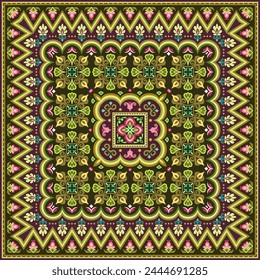 Vector abstract decorative ethnic ornamental illustration. Colorful square carpet