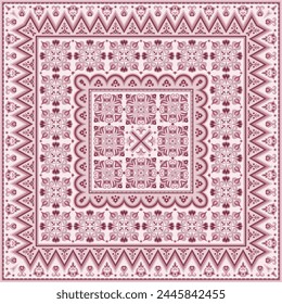Vector abstract decorative ethnic ornamental illustration. Monochrome square carpet