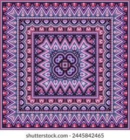 Ilustración ornamental étnica decorativa abstracta del Vector. Alfombra cuadrada colorida