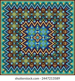 Vector abstract decorative ethnic ornamental illustration. Colorful square carpet