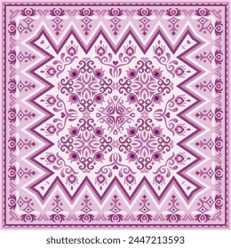 Vector abstract decorative ethnic ornamental illustration. Monochrome square carpet
