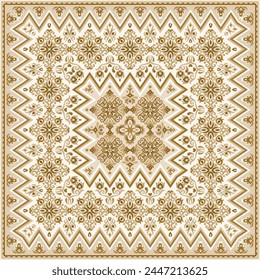 Vector abstract decorative ethnic ornamental illustration. Monochrome square carpet