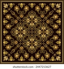 Vector abstract decorative ethnic ornamental illustration. Colorful square carpet