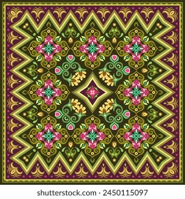 Vektorgrafik abstrakte dekorative ethnische ornamentale Illustration. Bunte quadratische Teppiche