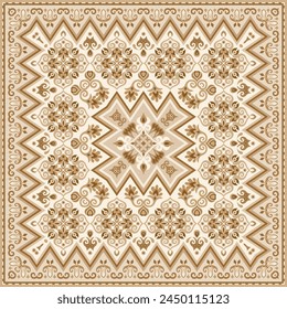 Vector abstract decorative ethnic ornamental illustration. Monochrome square carpet