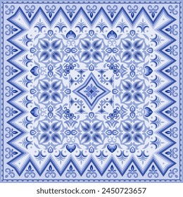 Vector abstract decorative ethnic ornamental illustration. Monochrome square carpet