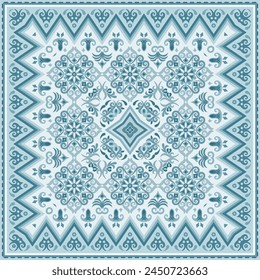 Vector abstract decorative ethnic ornamental illustration. Monochrome square carpet