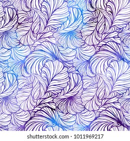 Vector abstract decorative feathers seamless pattern. Vibrant background.