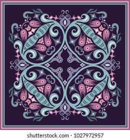 Vector abstract decorative floral ethnic  ornamental illustration. Square background