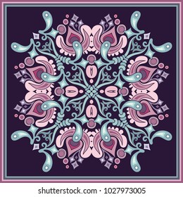 Vector abstract decorative floral ethnic  ornamental illustration. Square background