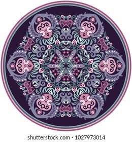 Vector abstract decorative floral ethnic round ornamental illustration. 