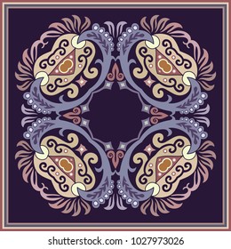 Vector abstract decorative floral ethnic  ornamental illustration. Square background