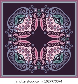 Vector abstract decorative floral ethnic  ornamental illustration. Square background