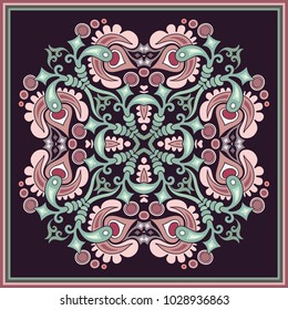 Vector abstract decorative floral ethnic  ornamental illustration. Square background