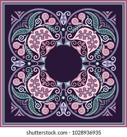 Vector abstract decorative floral ethnic  ornamental illustration. Square background