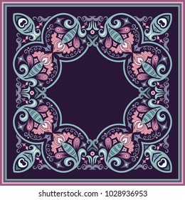 Vector abstract decorative floral ethnic  ornamental frame illustration. Square background