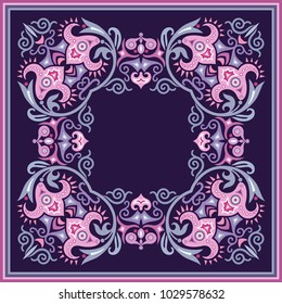 Vector abstract decorative floral ethnic  ornamental frame illustration. Square background