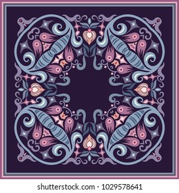 Vector abstract decorative floral ethnic  ornamental illustration. Square background
