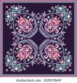 Vector abstract decorative floral ethnic  ornamental illustration. Square background