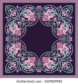 Vector abstract decorative floral ethnic  ornamental frame illustration. Square background