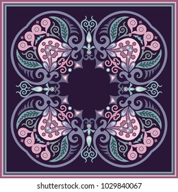 Vector abstract decorative floral ethnic  ornamental illustration. Square background